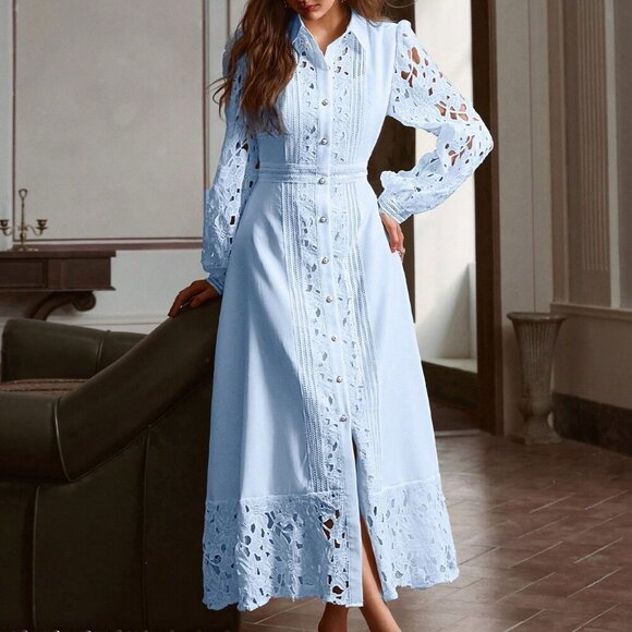 Blue Elegant Women's Lace Patchwork Formal Gown - Picture 7 of 7